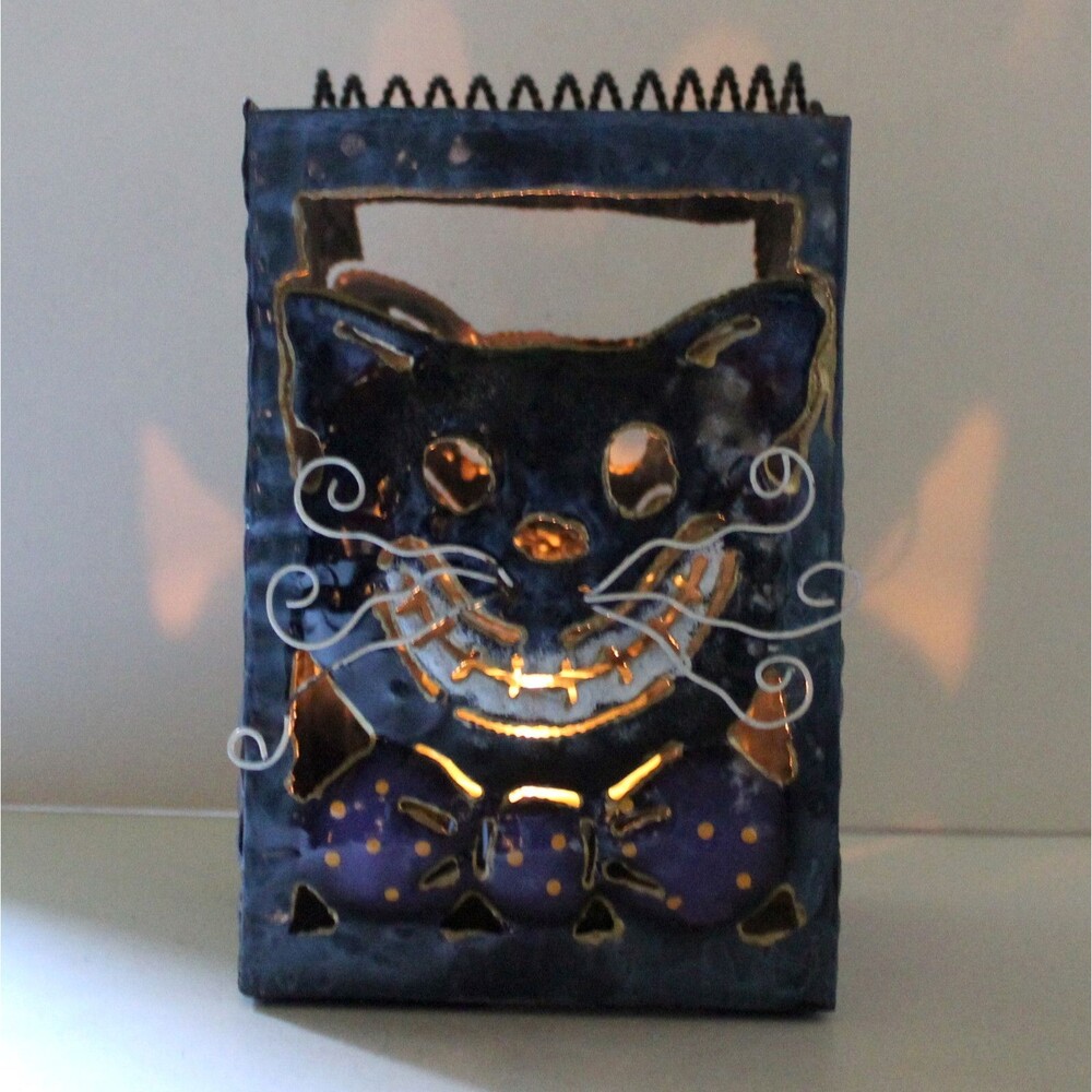 Halloween Smiley Cat Lantern bats metal pillar candle Home Decor square